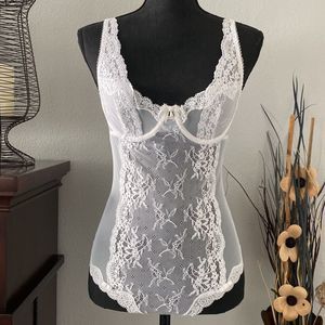 Victoria’s Secret white lace teddy bridal wedding night sheer bodysuit size 34B